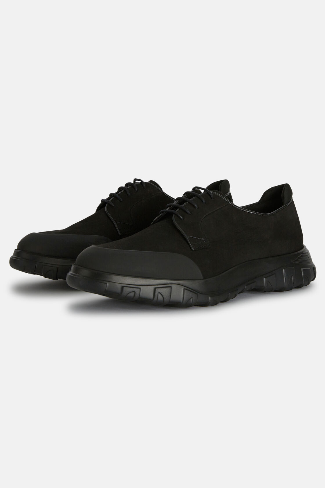 Suede Leather and Rubber Derby Shoes, Black, hi-res