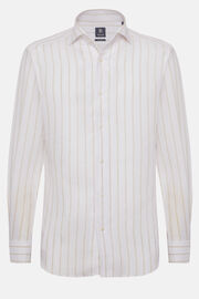 Beige Striped Regular Fit Linen Shirt, Sand, hi-res