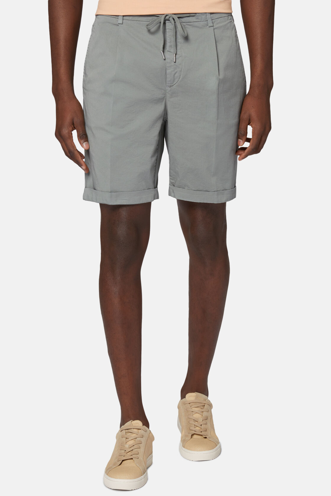 Stretch Cotton Summer Bermuda Shorts, Green, hi-res