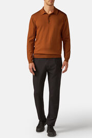 Orange Merino Wool Knitted Polo Shirt, , hi-res