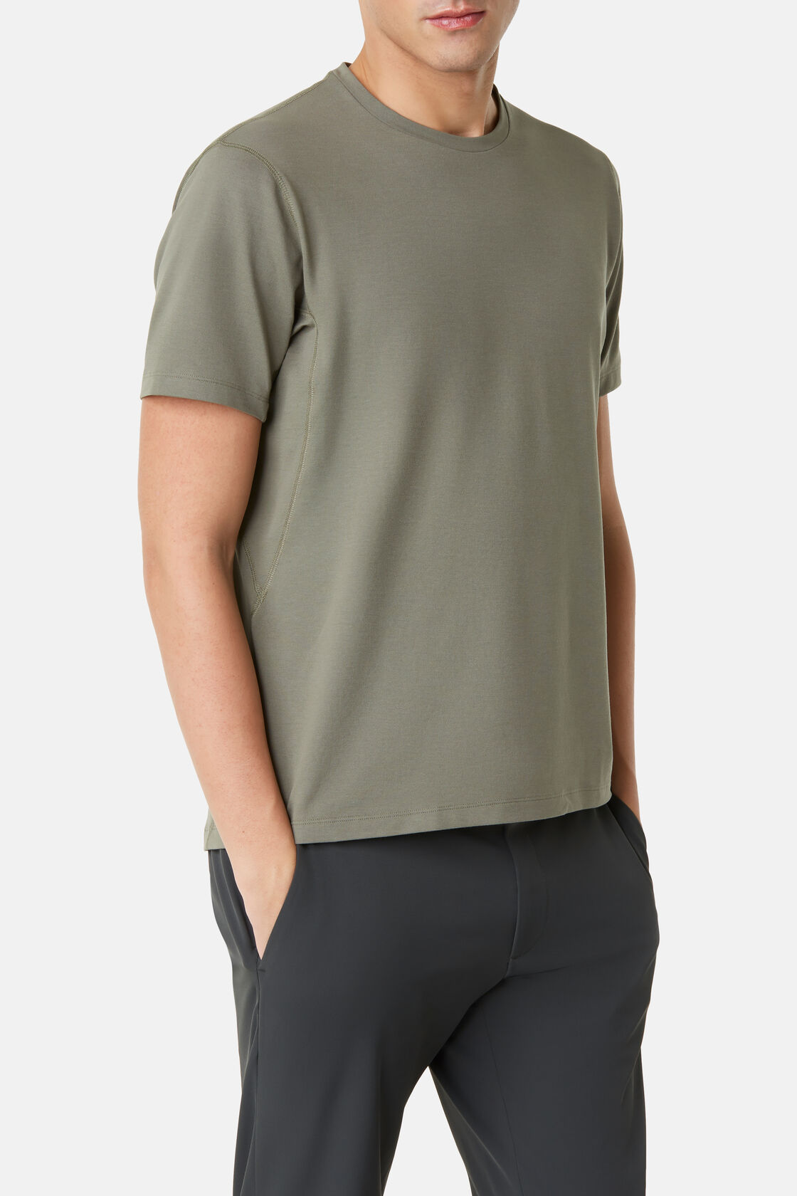 T-Shirt in Sustainable Performance Pique, Military Green, hi-res