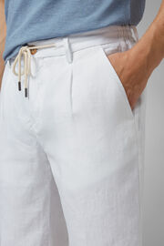 Plain Linen Bermuda Shorts With Drawcord, White, hi-res