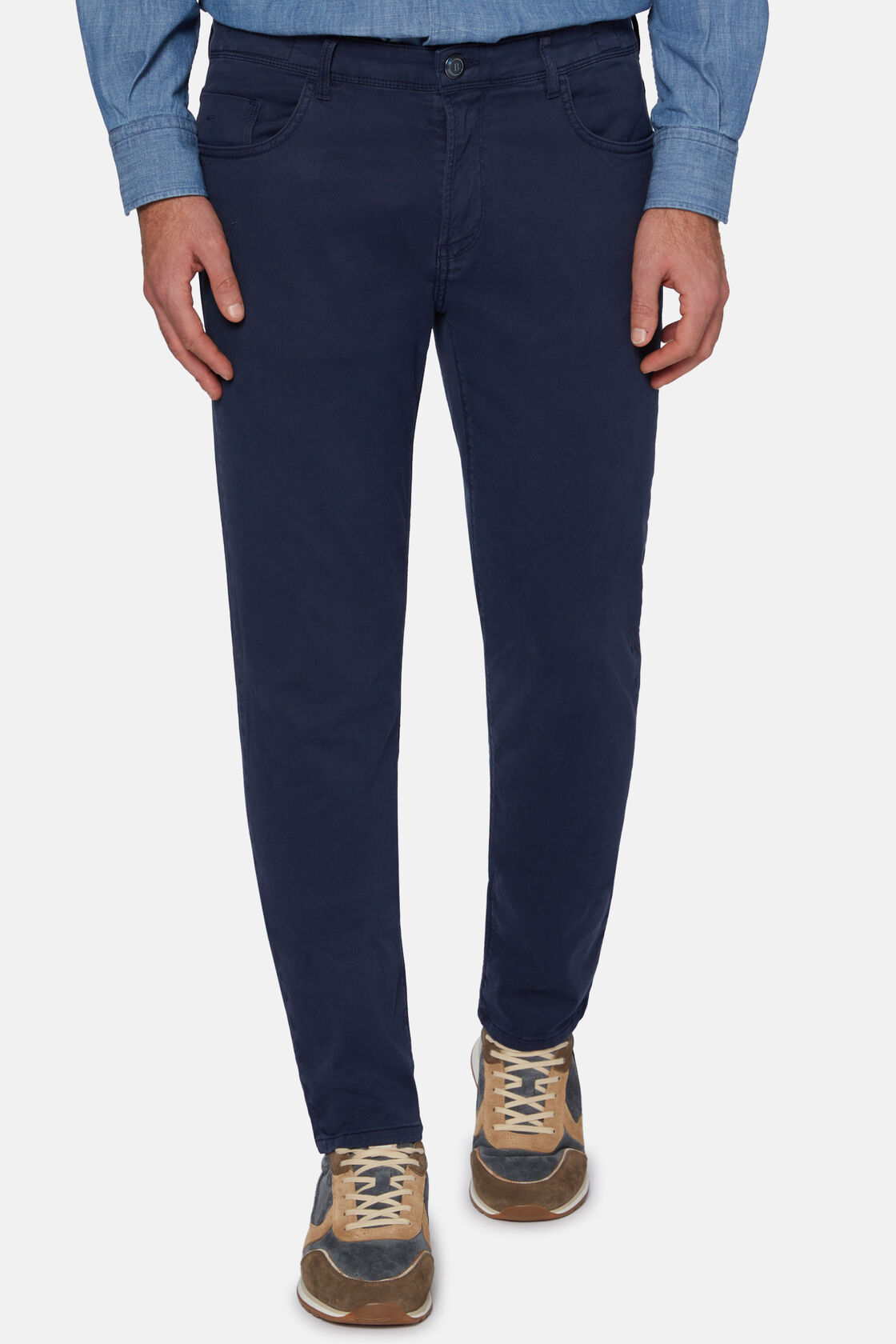 Jeans In Cotone Tencel Elasticizzato, Navy, hi-res