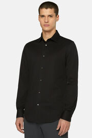 Slim Fit Black Shirt in Cotton and COOLMAX®, , hi-res