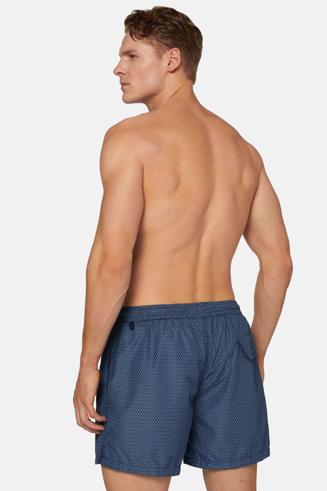 Patterned Print Swimsuit, Navy blue, hi-res