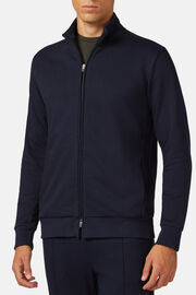 Full Zip Sweatshirt in Recycled Mixed Cotton, Navy blue, hi-res
