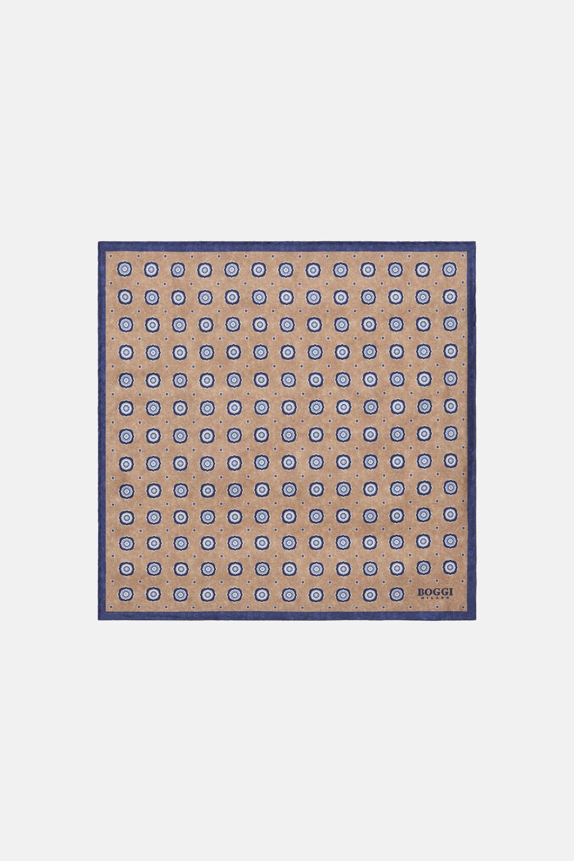 Silk Pocket Square With Medallions Pattern, Beige, hi-res