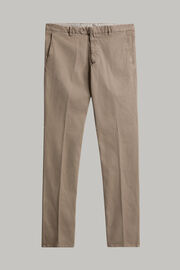 Pantaloni in cotone tencel elasticizzato slim fit, Tortora, hi-res