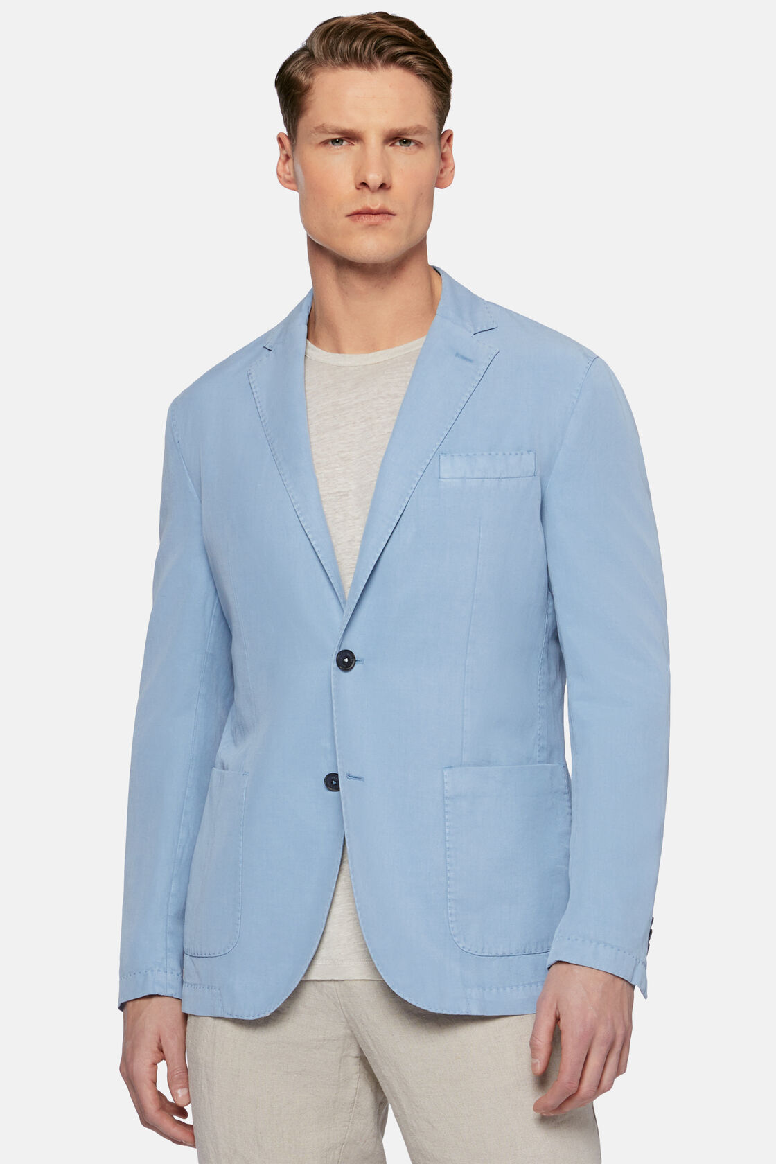 Sky Blue Jacket In Tencel/Linen/Cotton, Light Blue, hi-res