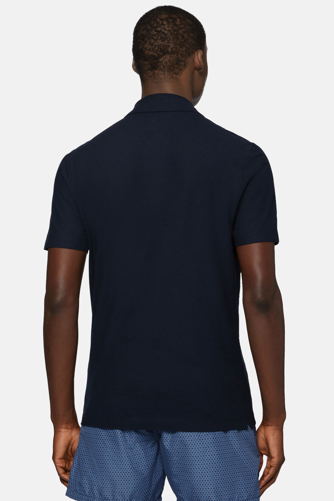 Koszulka polo z bawełnianej krepy dżersejowej., Navy blue, hi-res