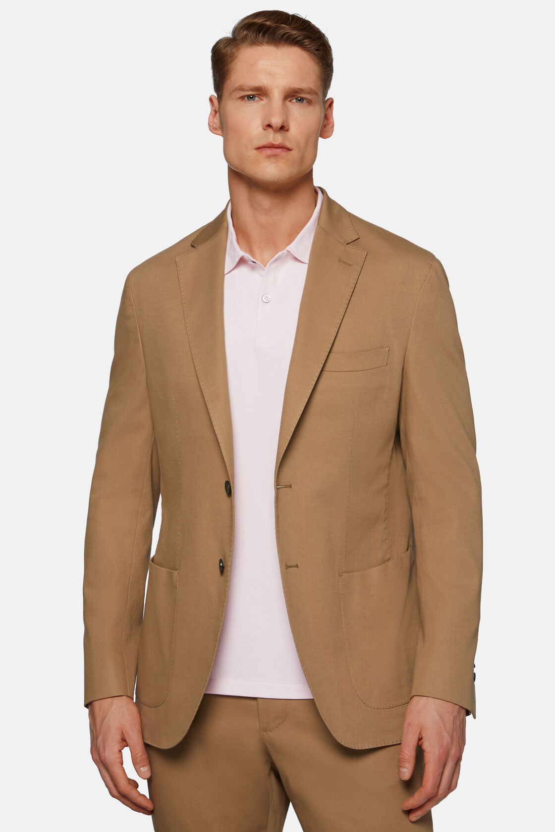 Hazelnut Colour Diagonal Jacket In Stretch Cotton, Hazelnut, hi-res