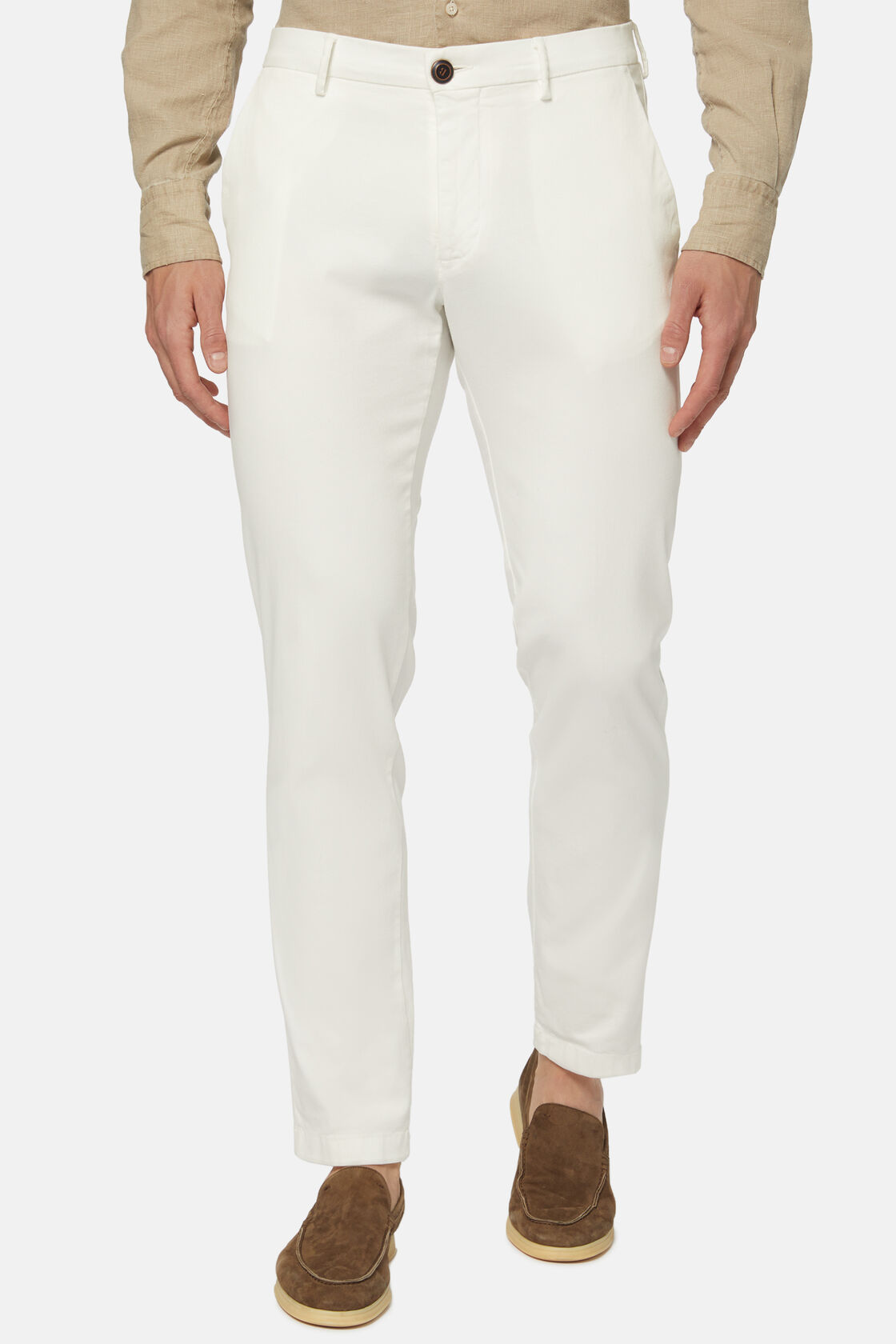 Stretch Cotton/Tencel Trousers, White, hi-res