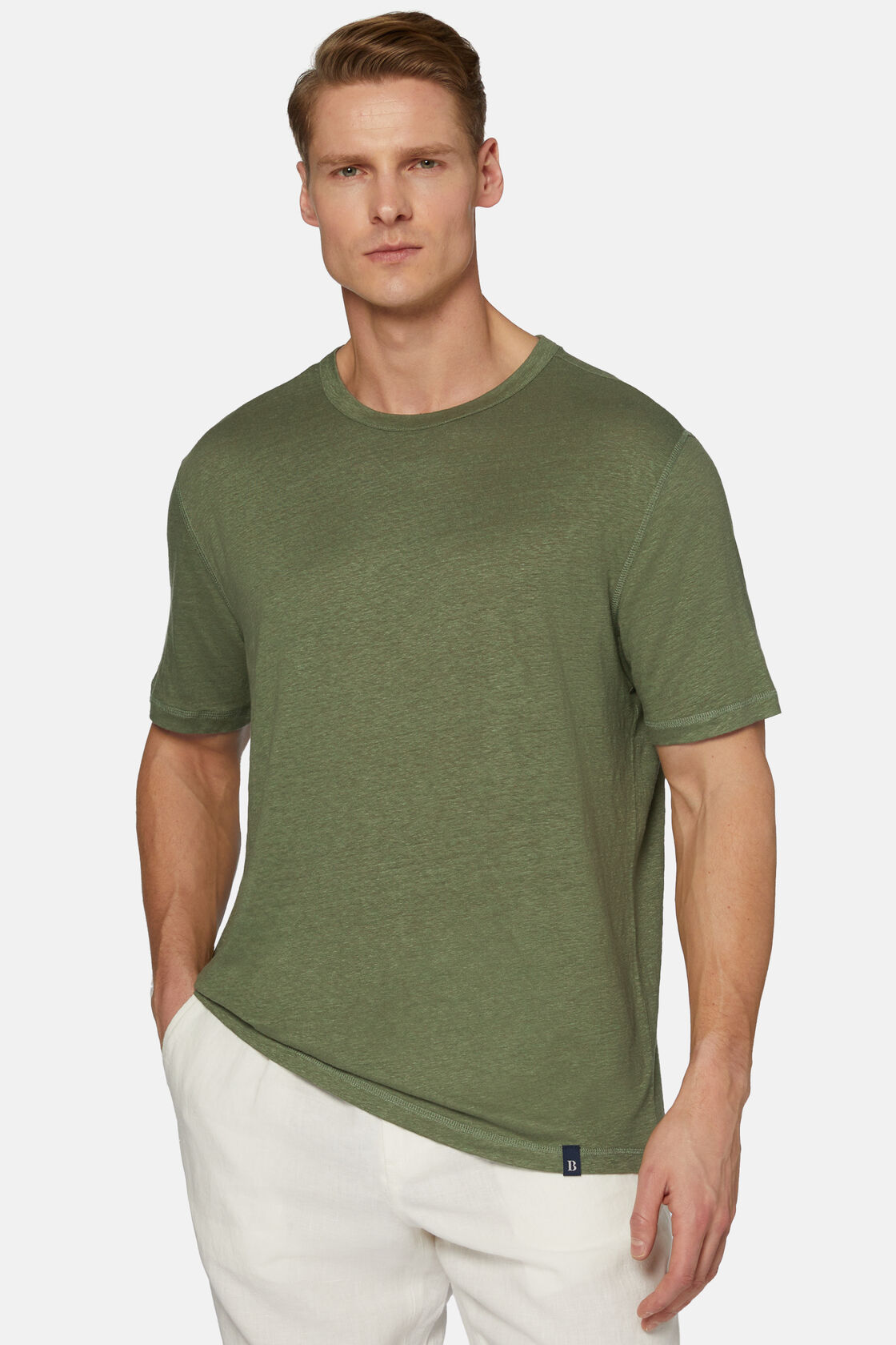 T-Shirt Aus Stretch-Leinen-Jersey, Militärgrün, hi-res
