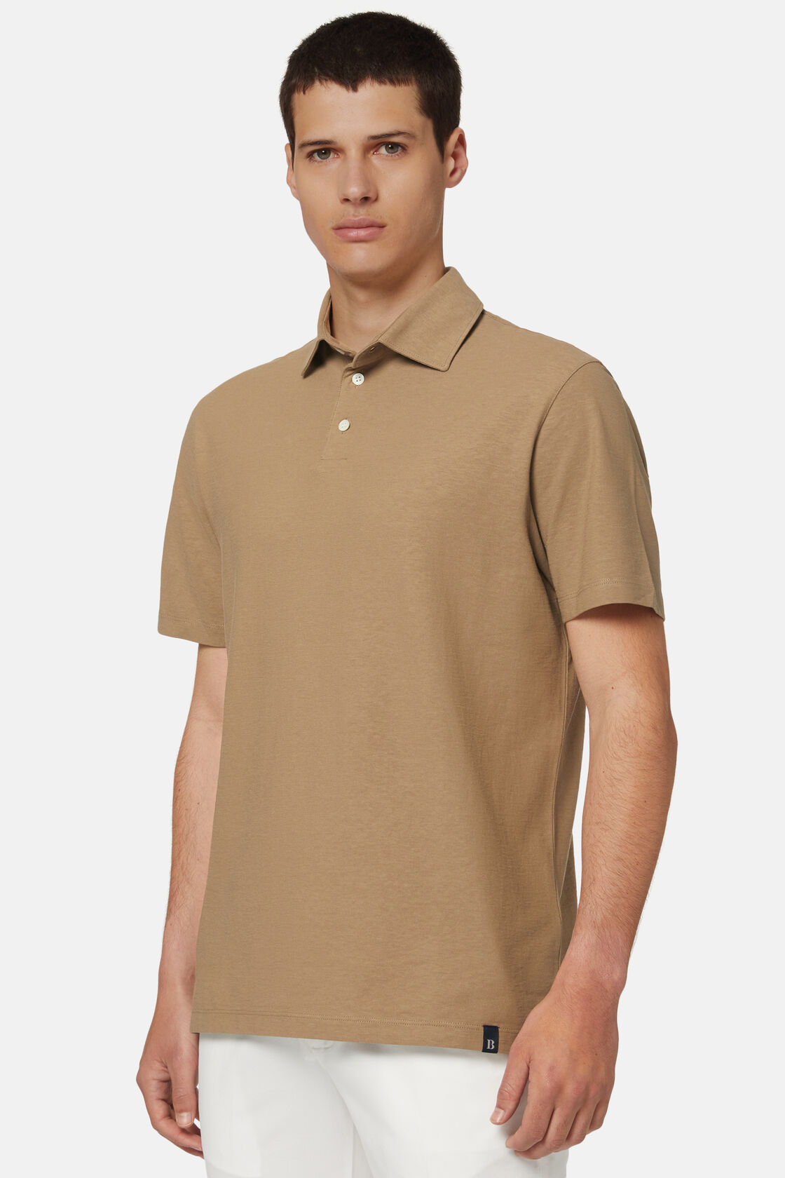 Cotton Crepe Jersey Polo Shirt, Taupe, hi-res