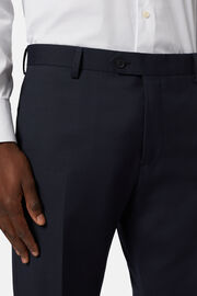 Pantalone micro fantasia lana elasticizzata, Navy, hi-res