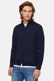 Granatowy sweter z wełny merino zapinany na zamek, Navy blue, hi-res