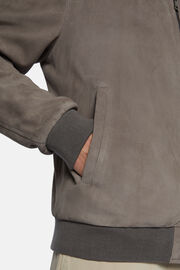 Bomber Jacket in Genuine Suede Leather, Mud, hi-res