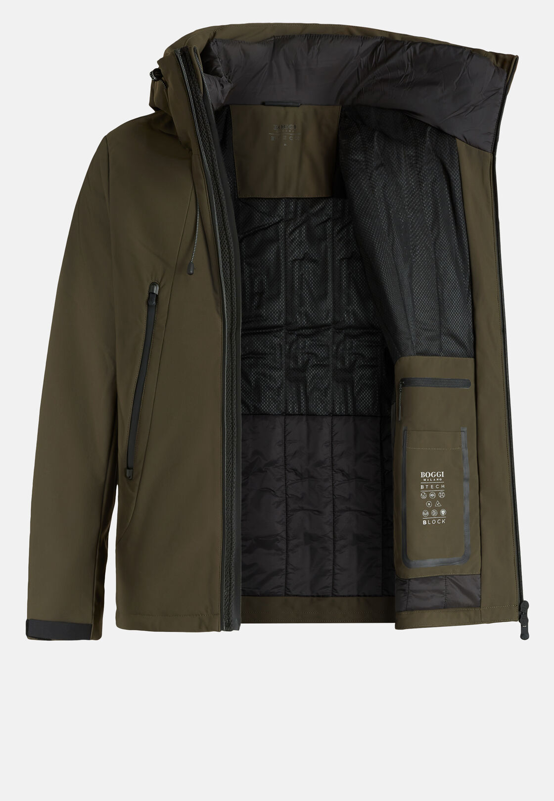 Technical fabric padded block jacket, Green, hi-res