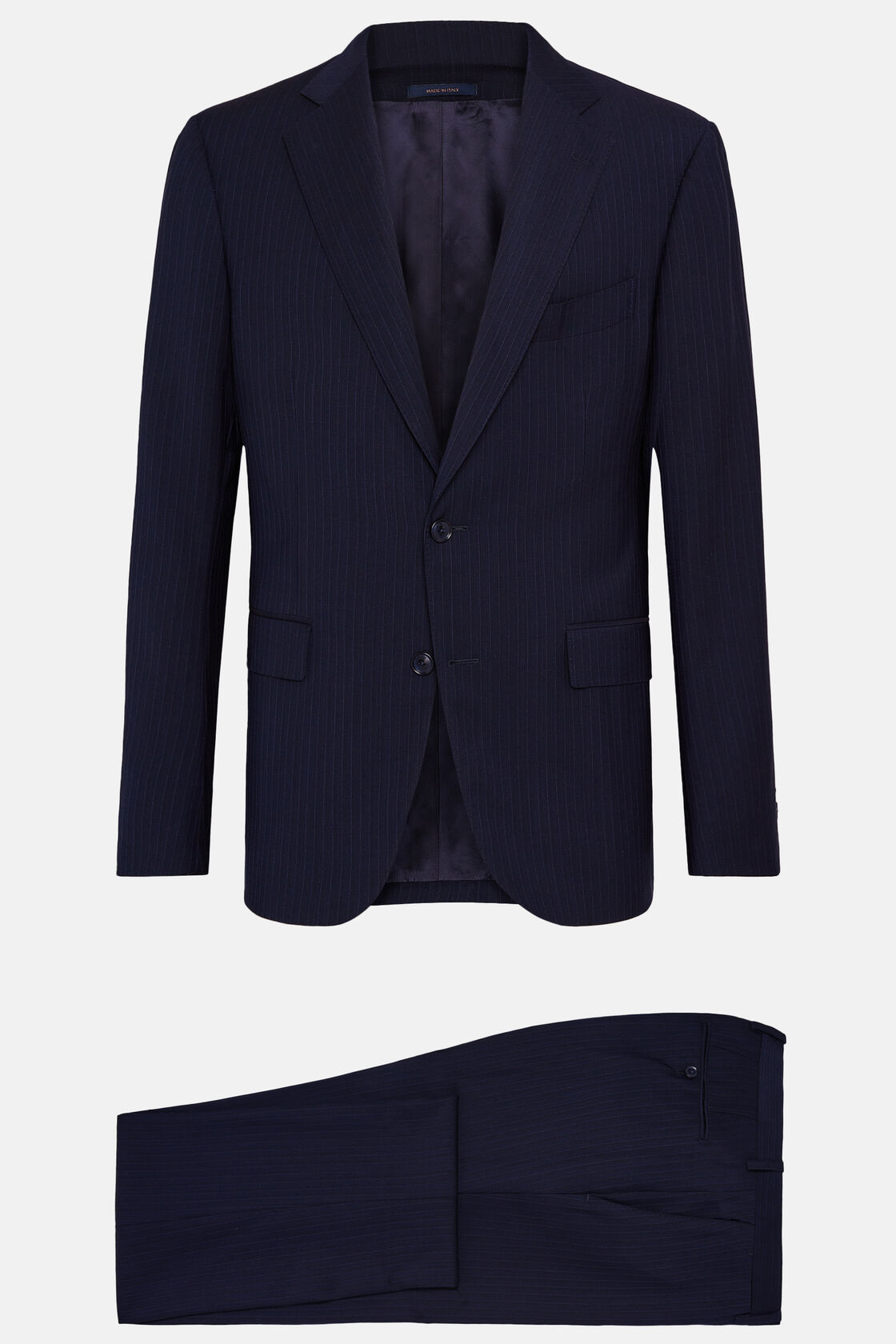 Navy Blue Pinstripe Suit In Pure Wool, Navy blue, hi-res