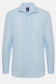 Camicia Azzurra In Lino Regular Fit, Azzurro, hi-res