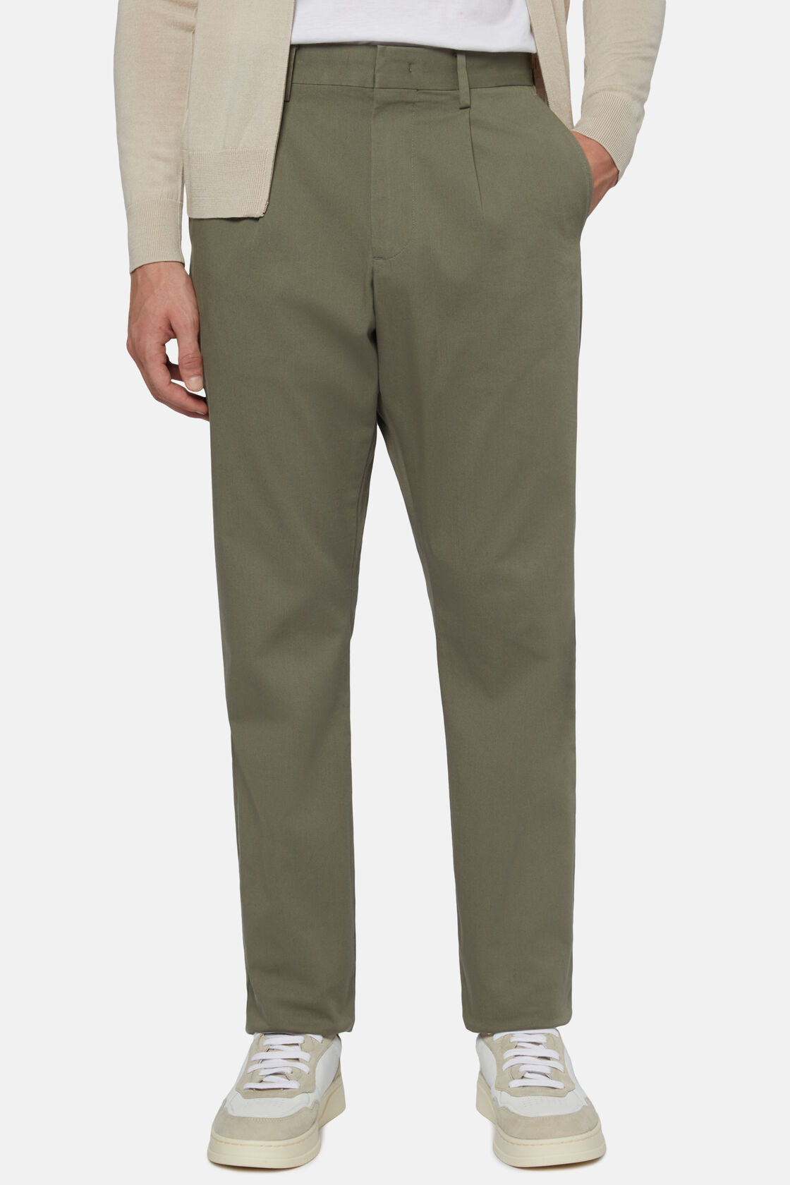 Stretch Cotton Trousers, Military Green, hi-res