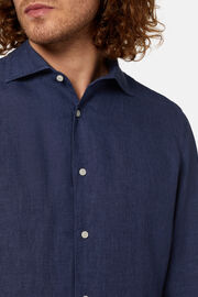 Granatowa koszula lniana, klasyczny fason, Navy blue, hi-res