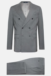 Ολόμαλλο ριγέ σταυρωτό σακάκι σε γκρι χρώμα, Grey, hi-res
