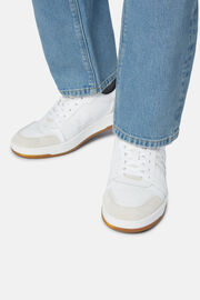 Λευκά δερμάτινα αθλητικά παπούτσια, με μεγάλο λογότυπο, White, hi-res