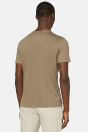 T-Shirt in Stretch Linen Jersey, Taupe, hi-res