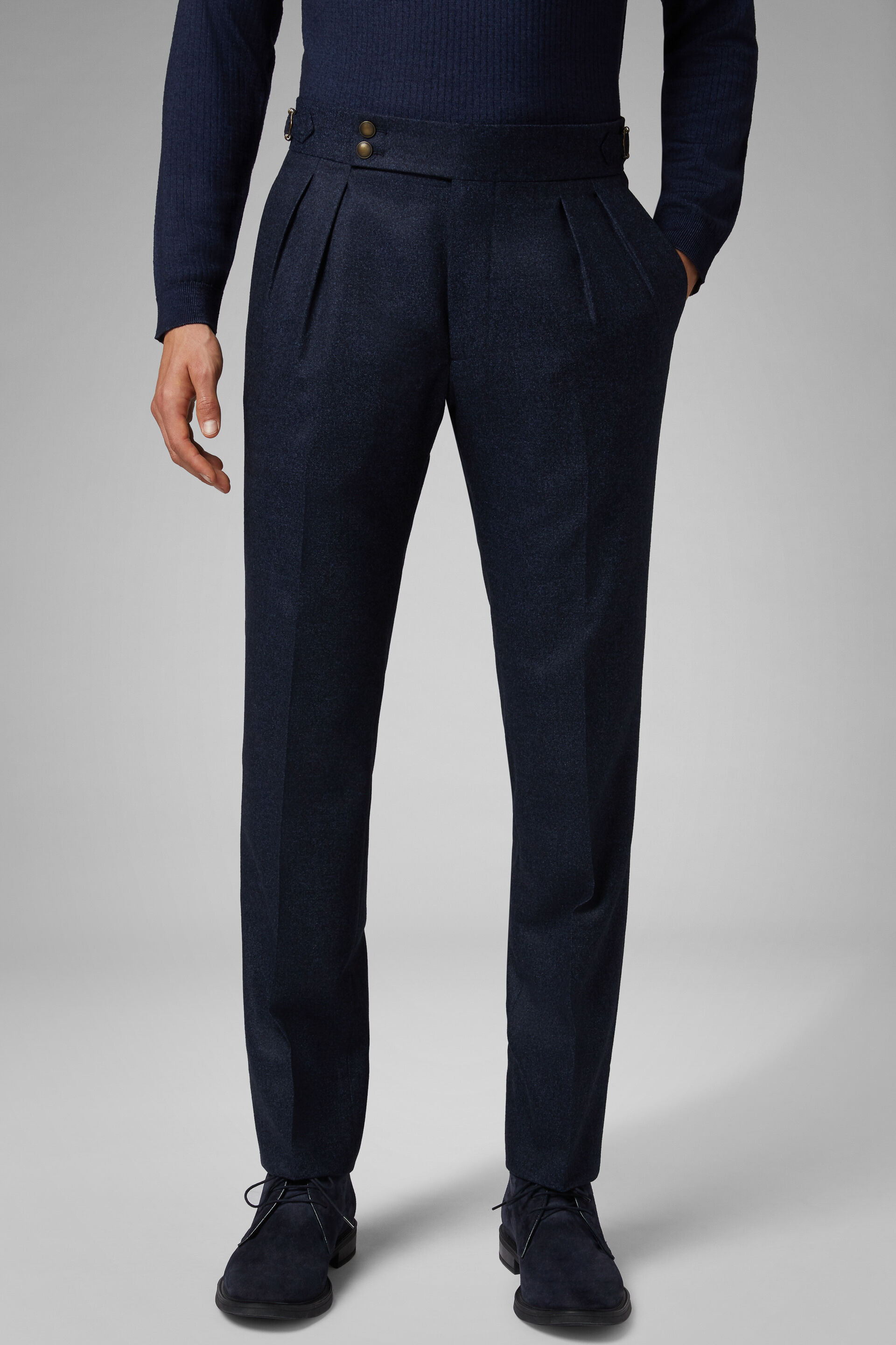 Mens Slim Fit Wool Flannel Trousers With Adjusters  Boggi Milano