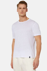 T-shirt em Jersey de Linho Elástico, White, hi-res