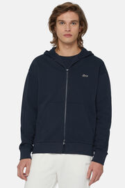 Full Zip Sweatshirt In Organic Cotton Blend, Navy blue, hi-res