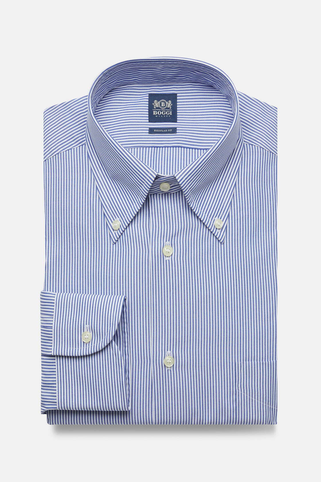 Hemd mit blauen streifen aus baumwolle regular fit, , hi-res
