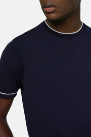 Marineblaues Strick-T-Shirt Aus Baumwollkrepp, Navy blau, hi-res