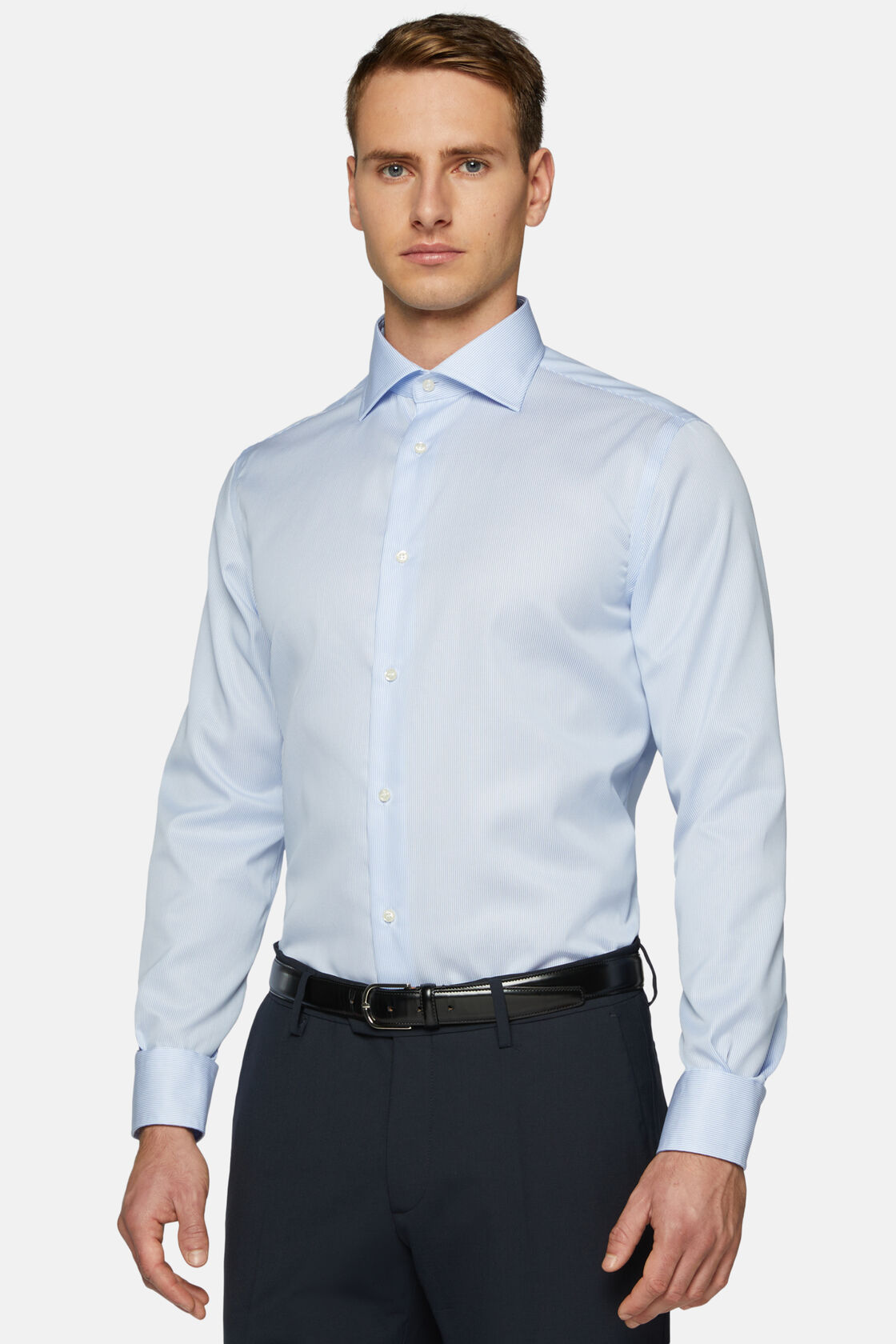 Regular Fit Sky Blue Striped Cotton Twill Shirt, Light Blu, hi-res