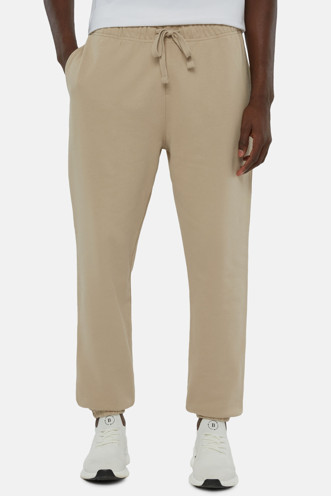 Stretch Mixed Cotton Trousers, Beige, hi-res