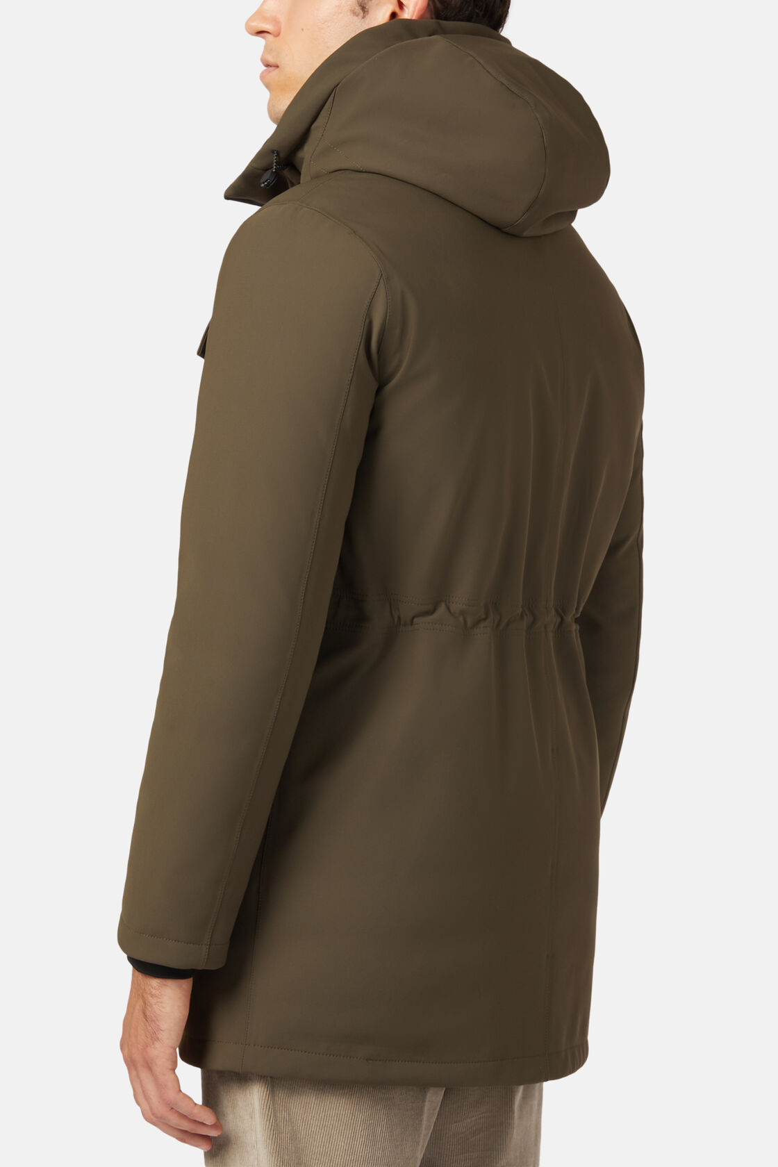 Technical Fabric Padded L-Block Jacket with Goose Down, Green, hi-res