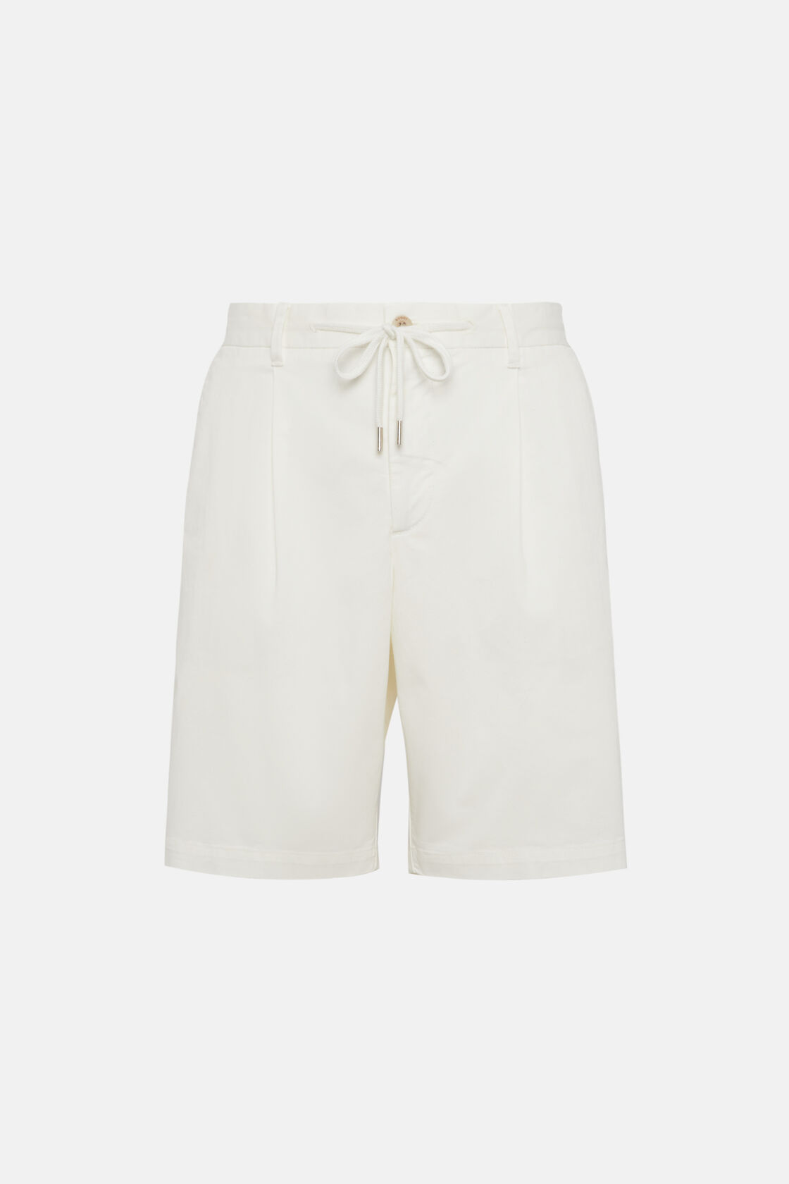 Stretch Cotton Summer Bermuda Shorts, Cream, hi-res