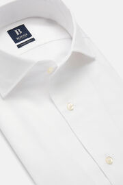 Regular Fit White Cotton Dobby Shirt, White, hi-res