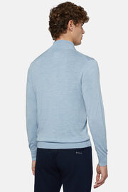 Σιέλ πουλόβερ με ολόκληρο φερμουάρ, από μαλλί μερινός, Light Blue, hi-res