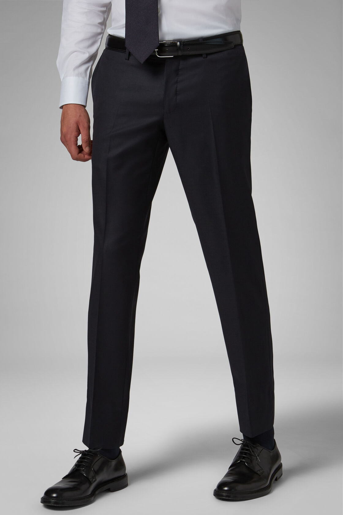 Slim Fit Stretch Wool Trousers, Navy blue, hi-res