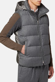Down-filled flannel gilet with hood, Grey, hi-res