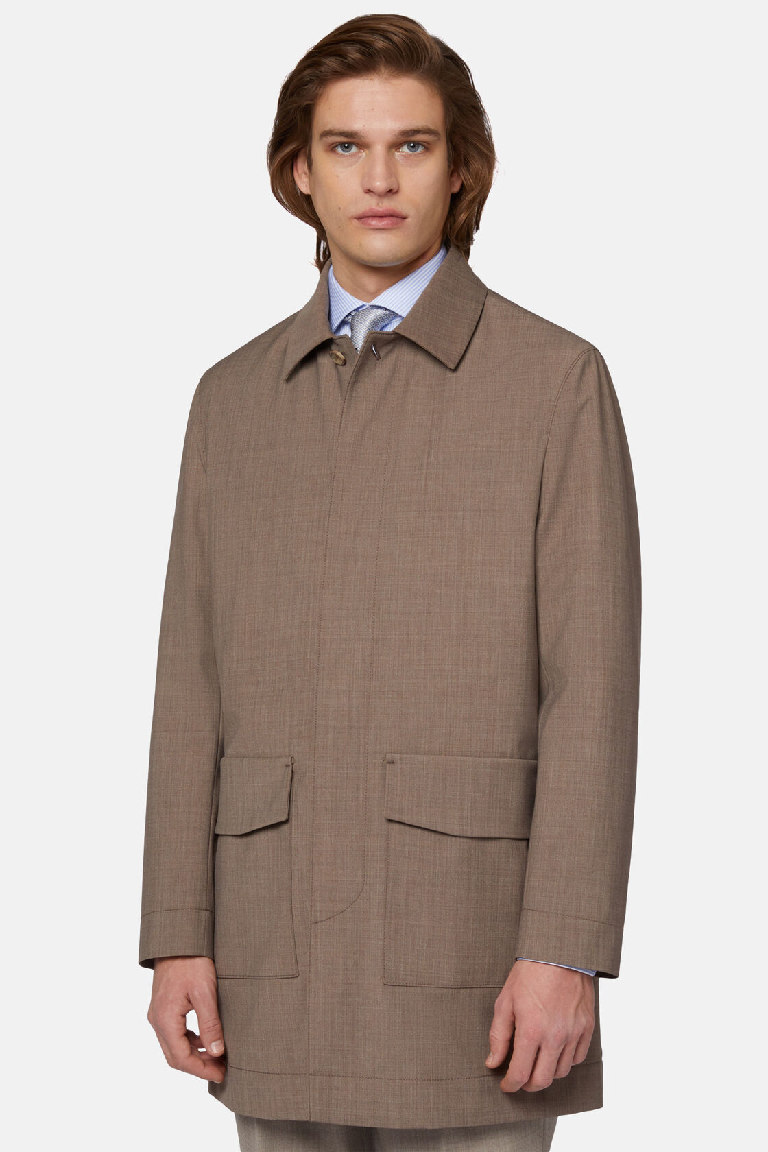 Pea Coat In Technical Wool, Taupe, hi-res