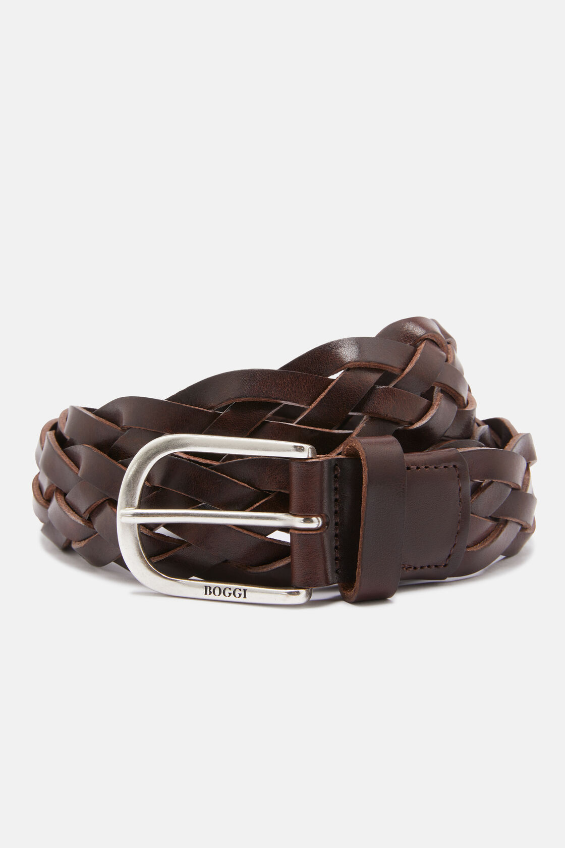 Braided Leather Belt, Brown, hi-res
