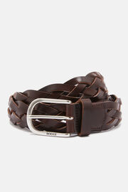 Braided Leather Belt, Brown, hi-res