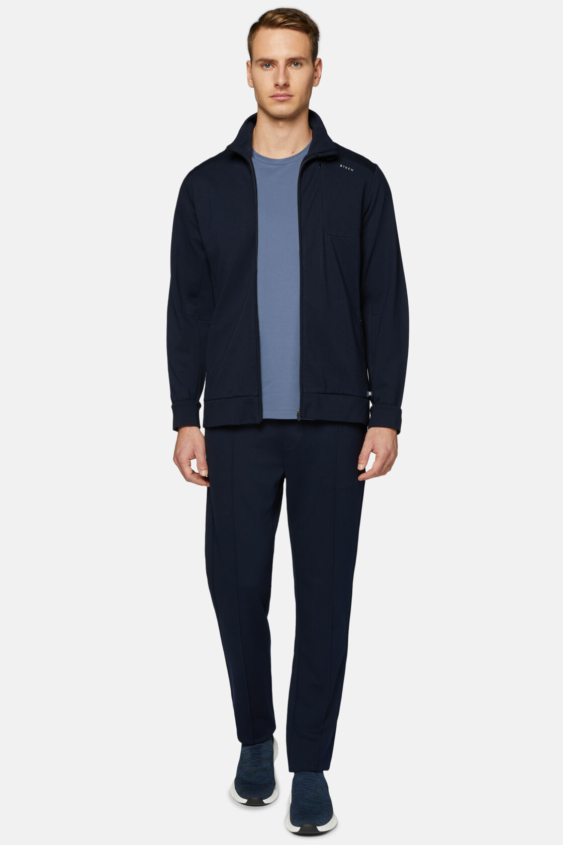 Full-Zip Sweatshirt in Stretch Technical Interlock, Navy blue, hi-res
