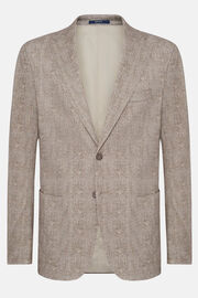Brown Printed Jacket In Cotton Jersey And Linen, Brown, hi-res