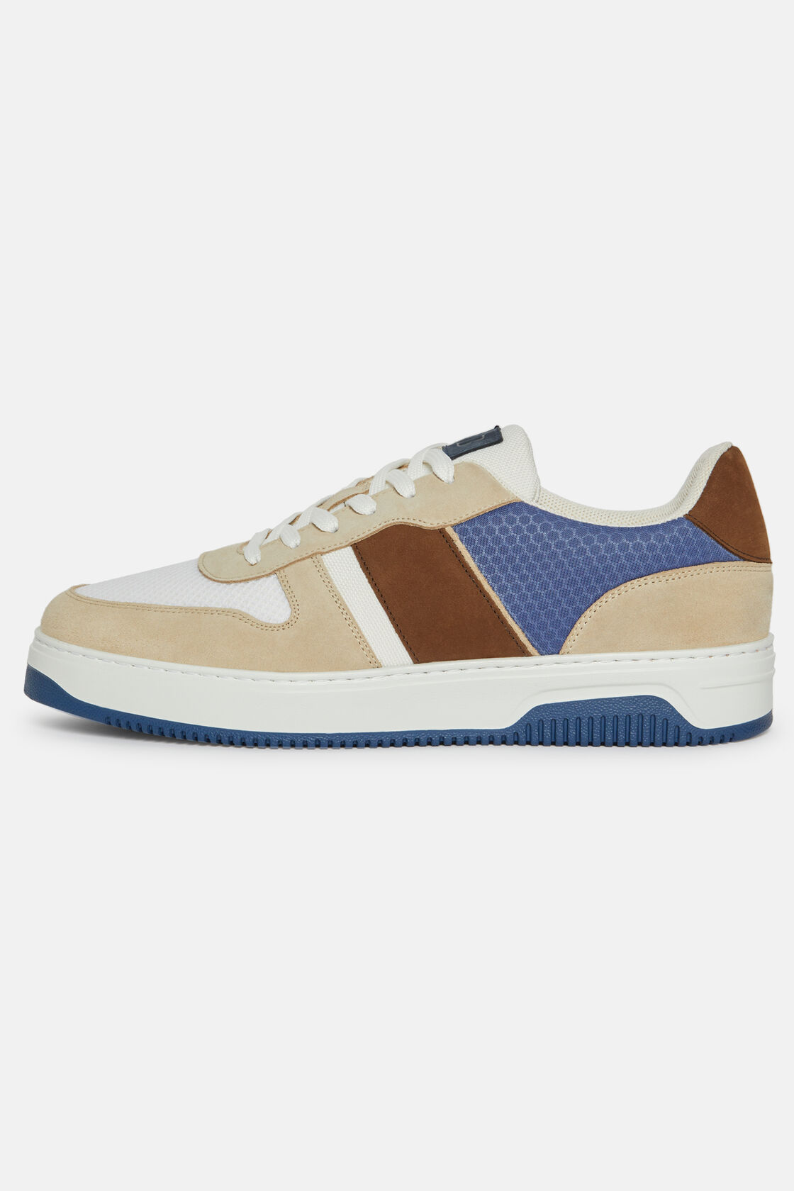 Beige Trainers in Leather and Technical Fabric, Light Blu, hi-res