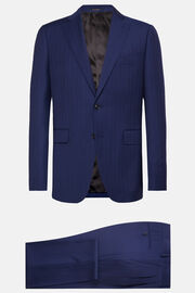 Koninklijk blauw pak in Super 130 zuivere wol met krijtstreep, Royal blue, hi-res