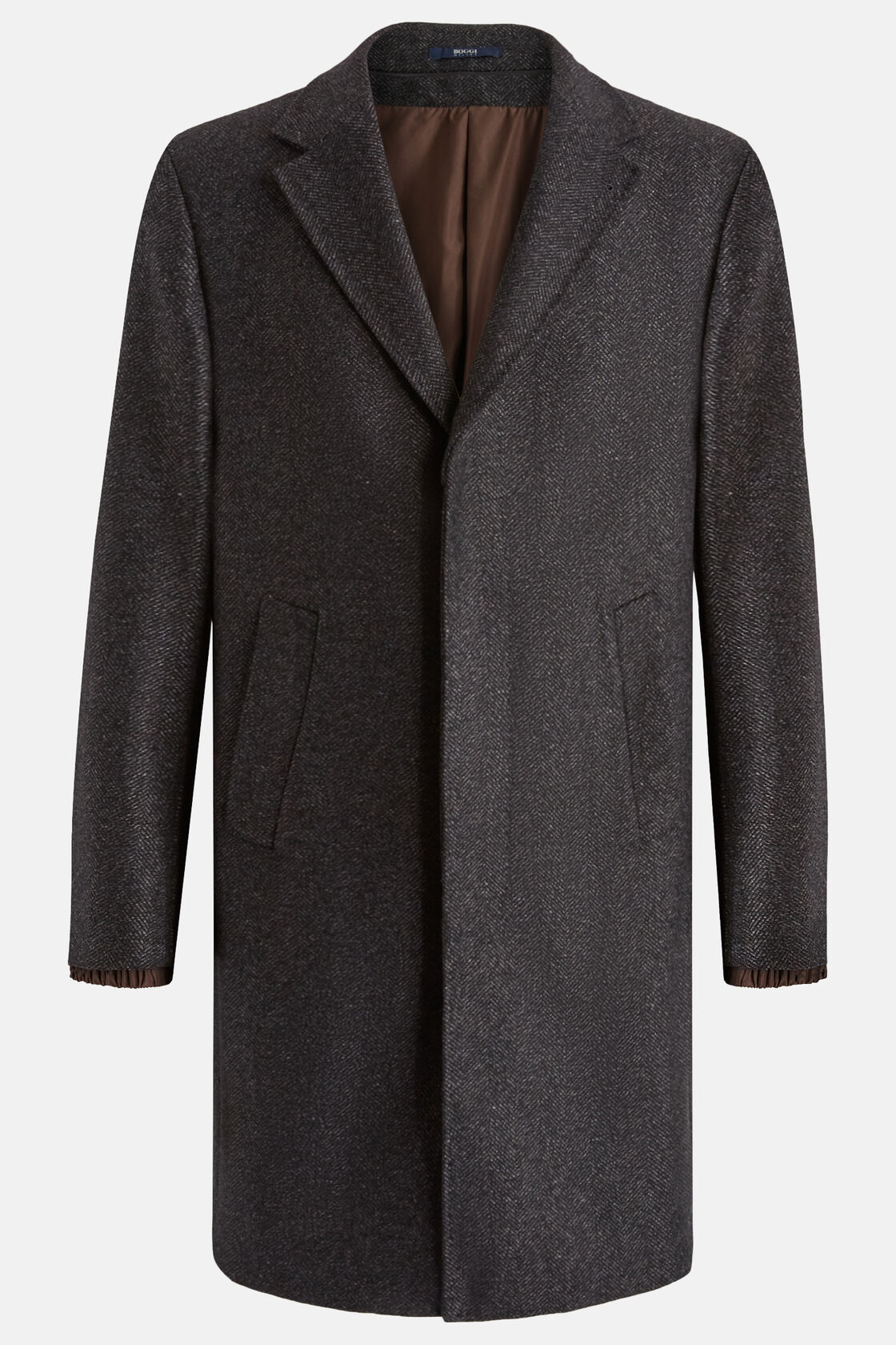 Wool Coat With Concealed Hood, Grey, hi-res